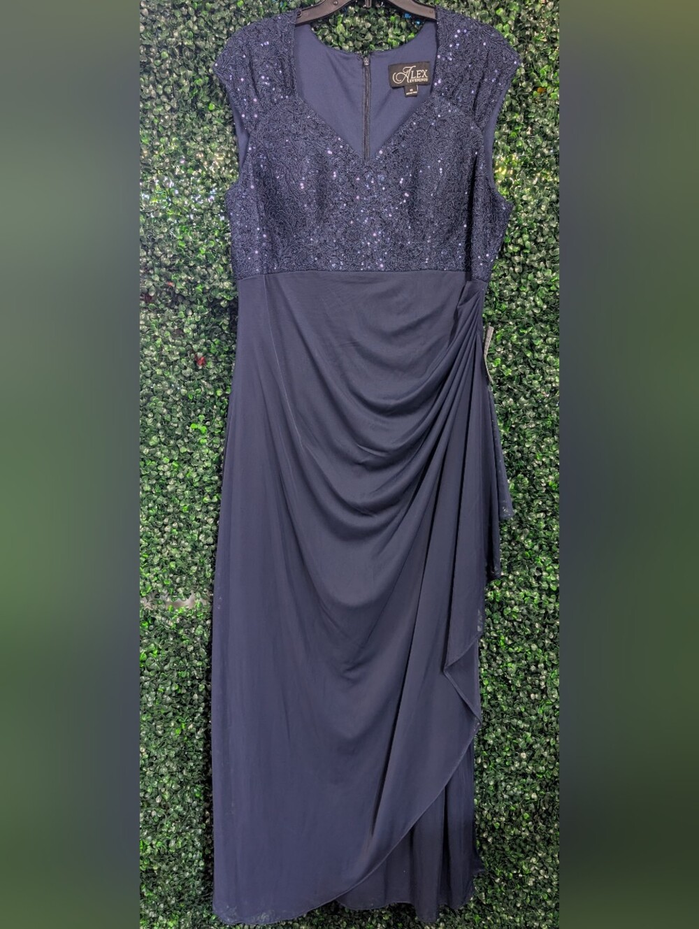 Alex Evenings Navy Embellished Draped Maxi Skirt